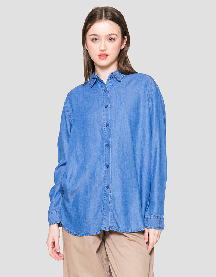 Connexion Straight Denim Kemeja Lengan Panjang Wanita