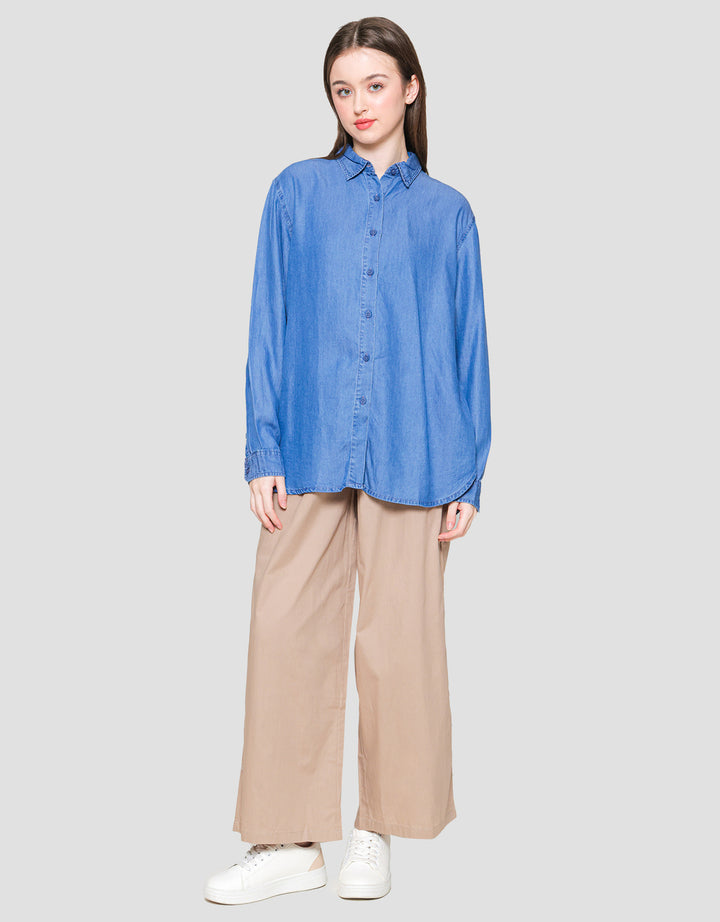 Connexion Straight Denim Kemeja Lengan Panjang Wanita