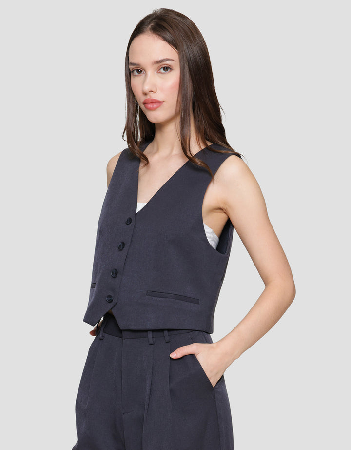 Connexion Crop Button Vest Wanita