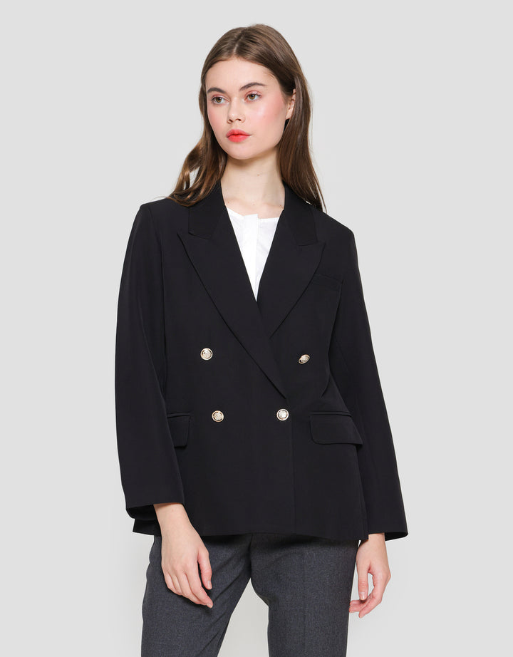 Connexion Gold Button Blazer Oversized Wanita