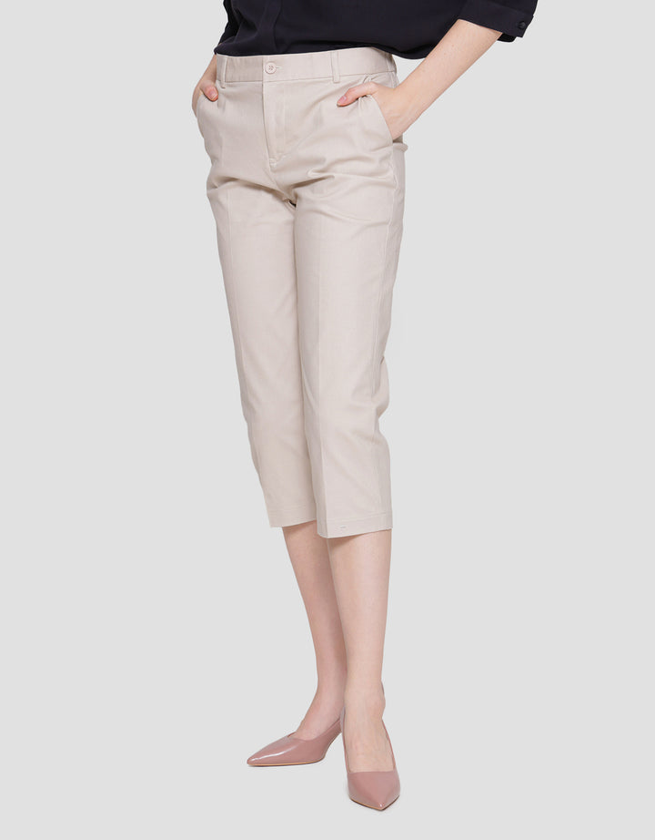Connexion Crop Cotton Stretch Elastic Waist Celana Panjang Wanita