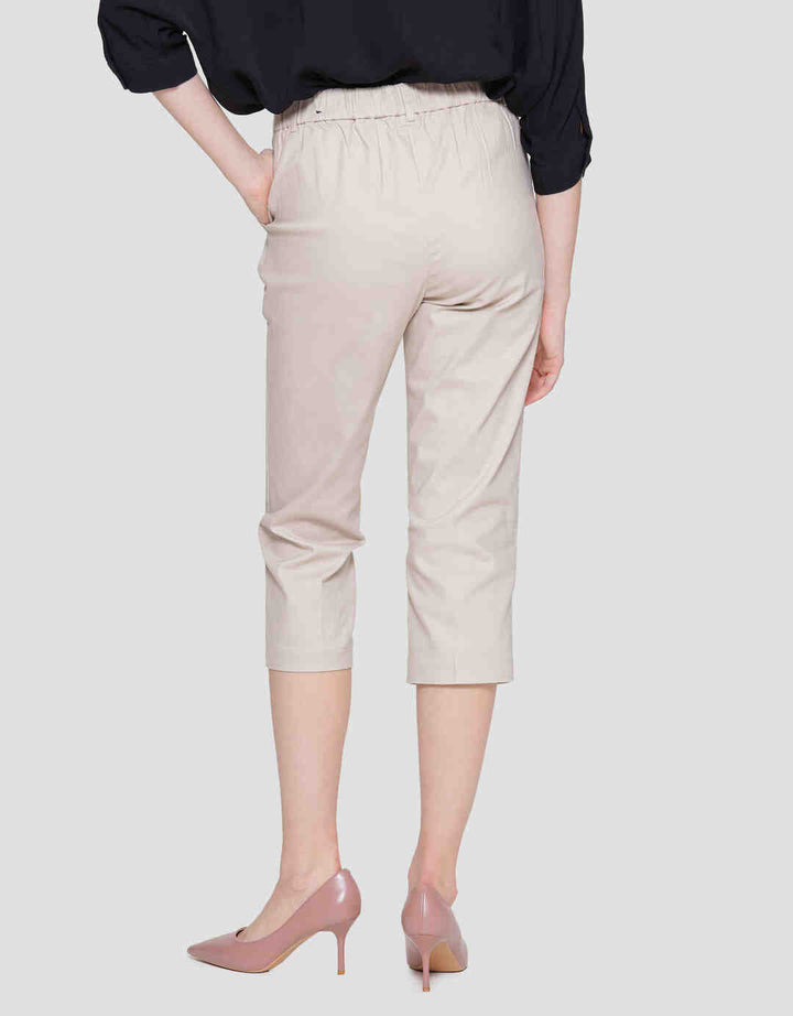 Connexion Crop Cotton Stretch Elastic Waist Celana Panjang Wanita