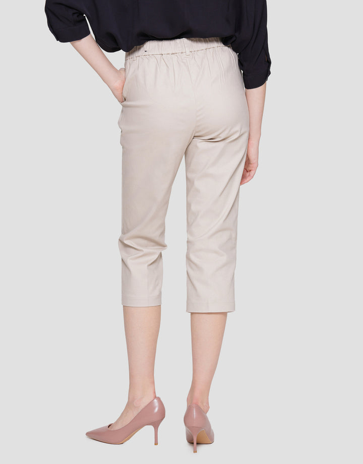 Connexion Crop Cotton Stretch Elastic Waist Celana Panjang Wanita