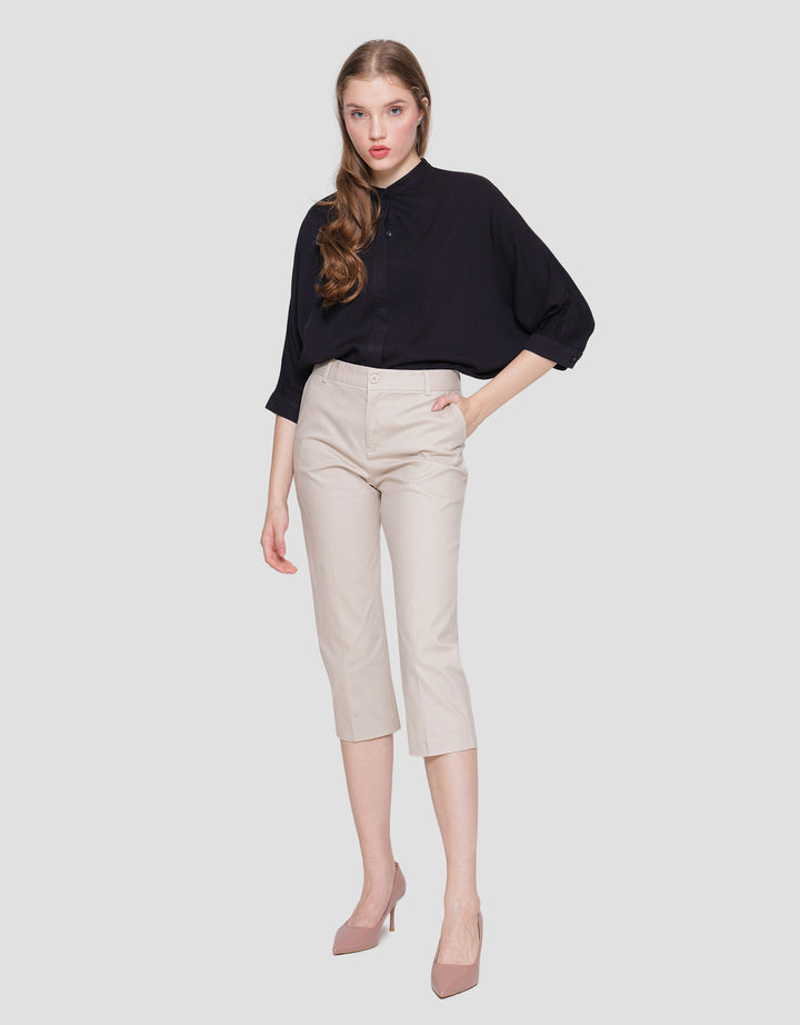 Connexion Crop Cotton Stretch Elastic Waist Celana Panjang Wanita
