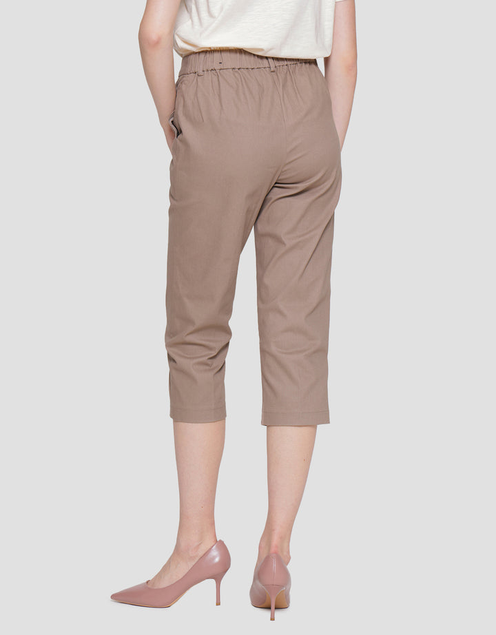 Connexion Crop Cotton Stretch Elastic Waist Celana Panjang Wanita