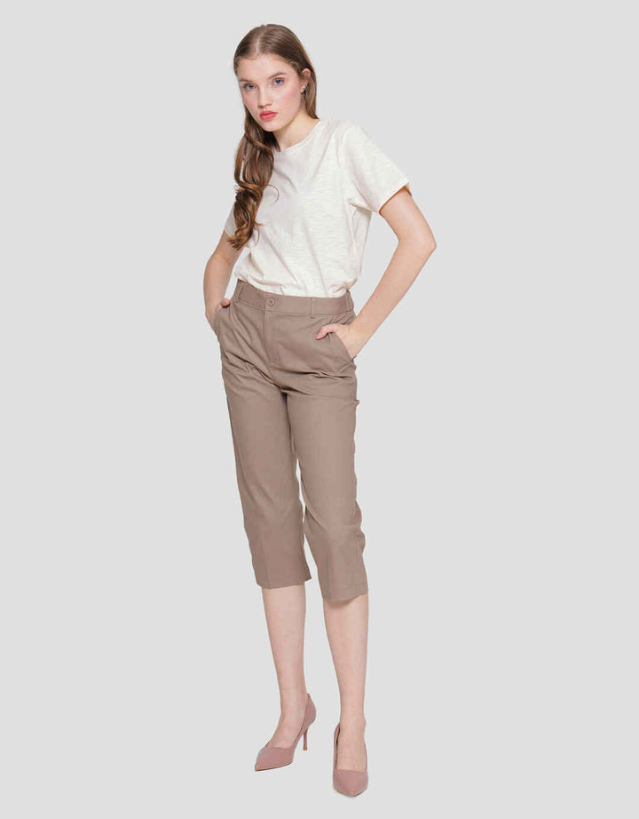 Connexion Crop Cotton Stretch Elastic Waist Celana Panjang Wanita