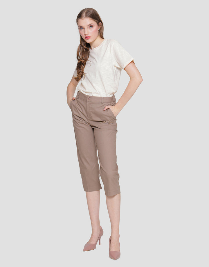 Connexion Crop Cotton Stretch Elastic Waist Celana Panjang Wanita