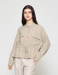 ZES Tencel Double Pocket With Drawstring Jaket Wanita MELOW002