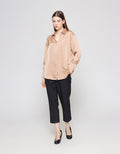 ZES Oversize Basic Satin With Fashion Button Women's Shirt Melwt004