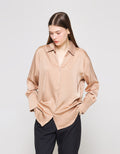 ZES Oversize Basic Satin With Fashion Button Women's Shirt Melwt004
