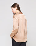 ZES Oversize Basic Satin With Fashion Button Women's Shirt Melwt004