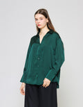 ZES Oversize Basic Satin With Fashion Button Women's Shirt Melwt004