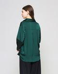 ZES Oversize Basic Satin With Fashion Button Women's Shirt Melwt004