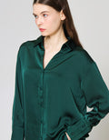 ZES Oversize Basic Satin With Fashion Button Women's Shirt Melwt004