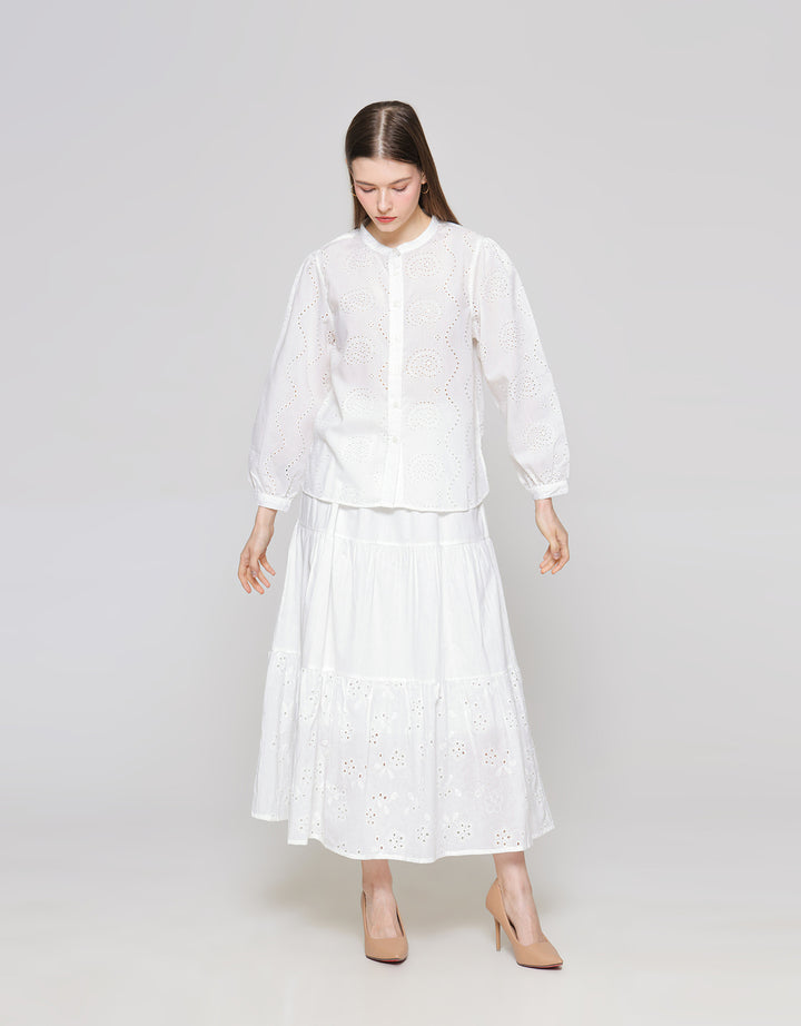 ZES Shanghai Collar Eyelet Blouse Wanita Abgwt002