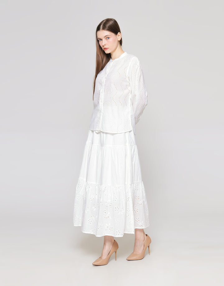 ZES Shanghai Collar Eyelet Blouse Wanita Abgwt002