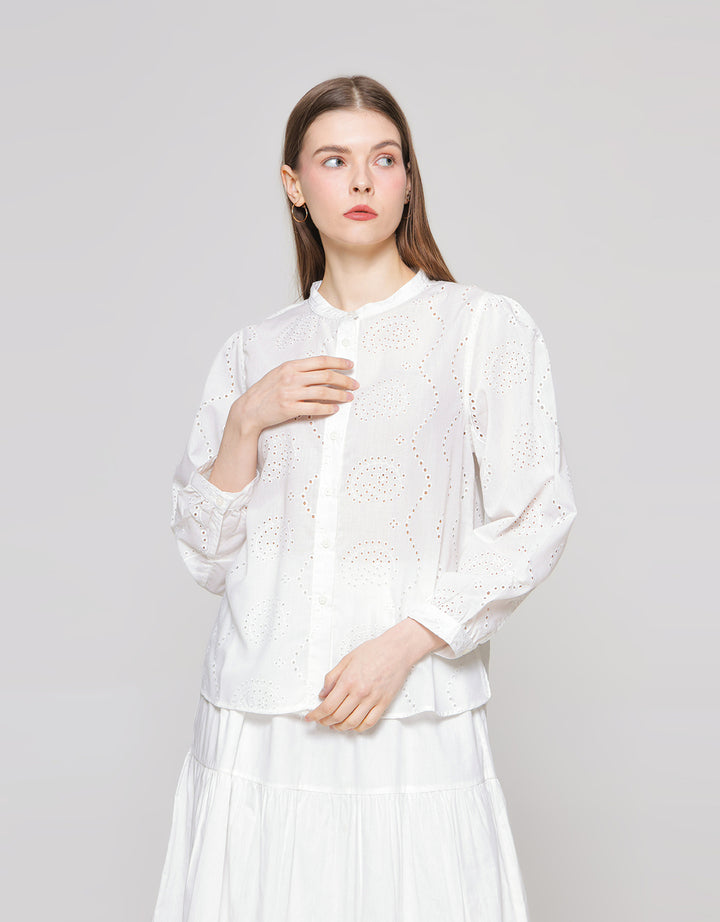 ZES Shanghai Collar Eyelet Blouse Wanita Abgwt002