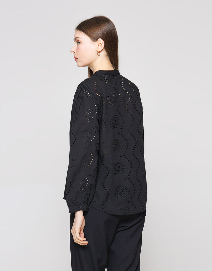 ZES Shanghai Collar Eyelet Blouse Wanita Abgwt002