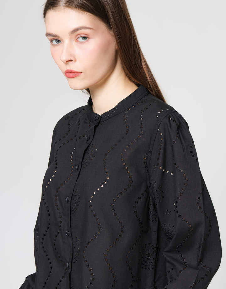 ZES Shanghai Collar Eyelet Blouse Wanita Abgwt002