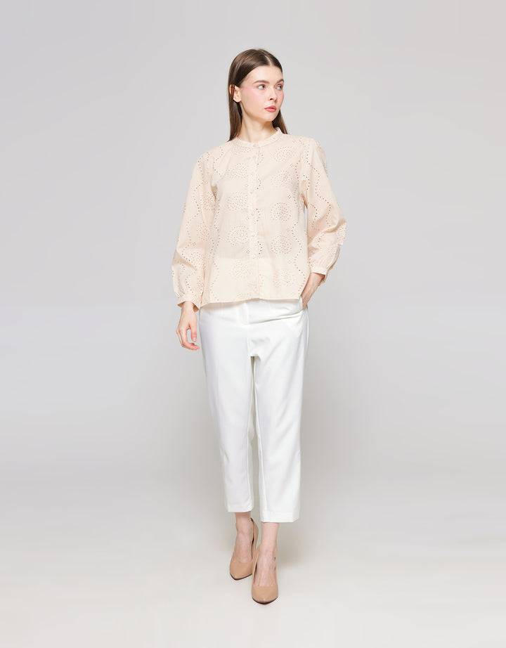 ZES Shanghai Collar Eyelet Blouse Wanita Abgwt002