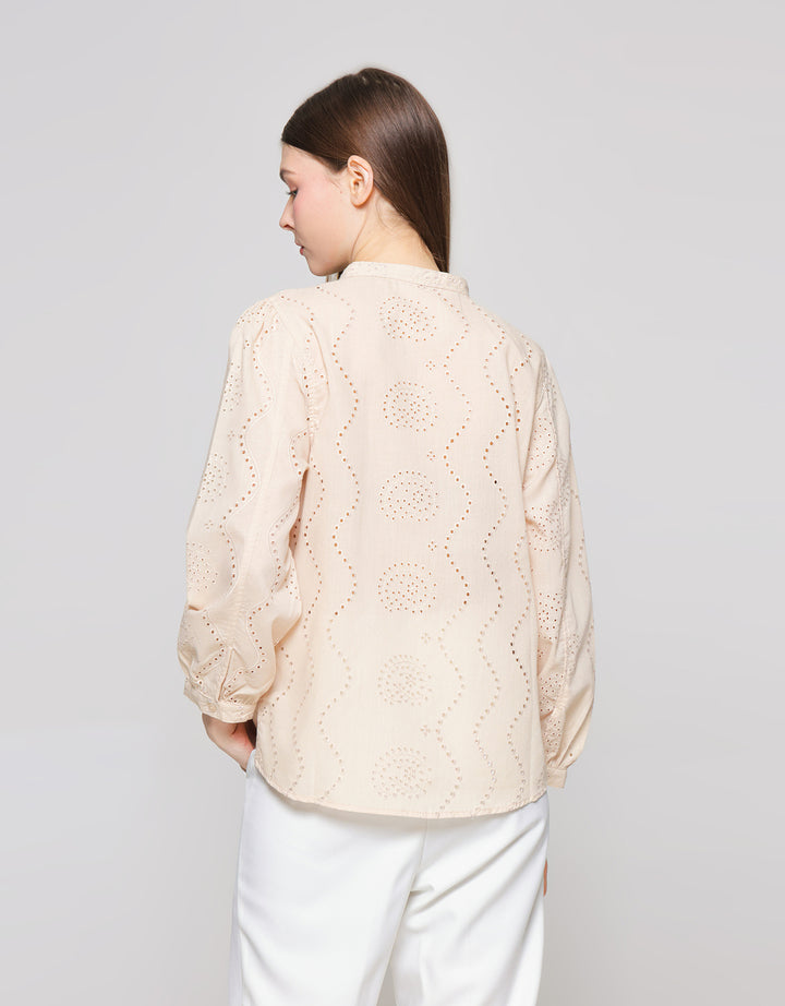 ZES Shanghai Collar Eyelet Blouse Wanita Abgwt002