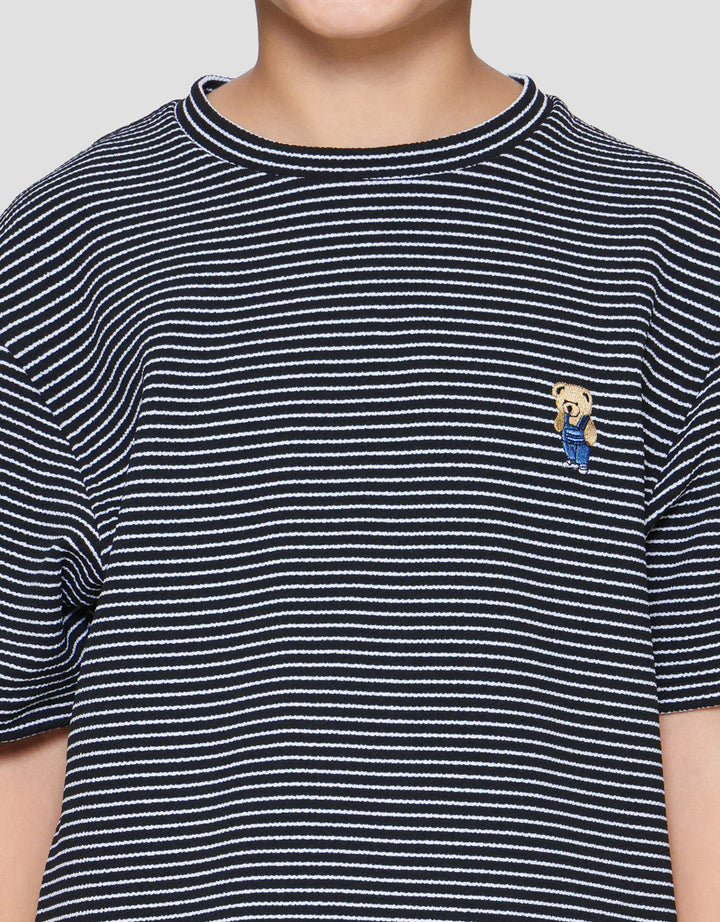 Nevada Textured Stripe Putih Kaos Anak Laki-Laki