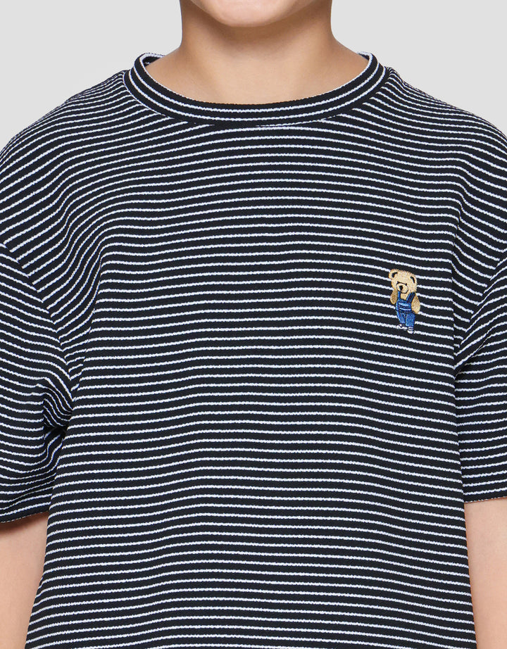 Nevada Textured Stripe Putih Kaos Anak Laki-Laki