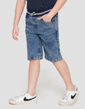 Little M Denim Crop Rib Dino Splash Celana Pendek Anak Laki-Laki