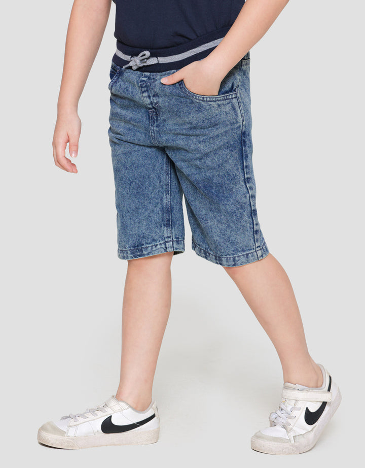 Little M Denim Crop Rib Dino Splash Celana Pendek Anak Laki-Laki