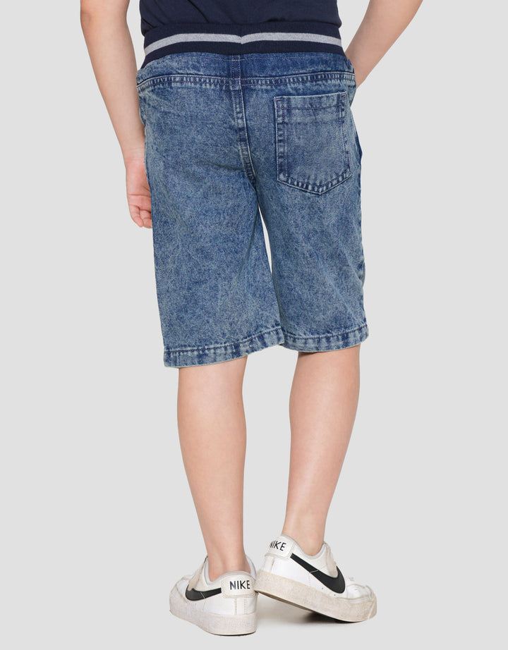 Little M Denim Crop Rib Dino Splash Celana Pendek Anak Laki-Laki