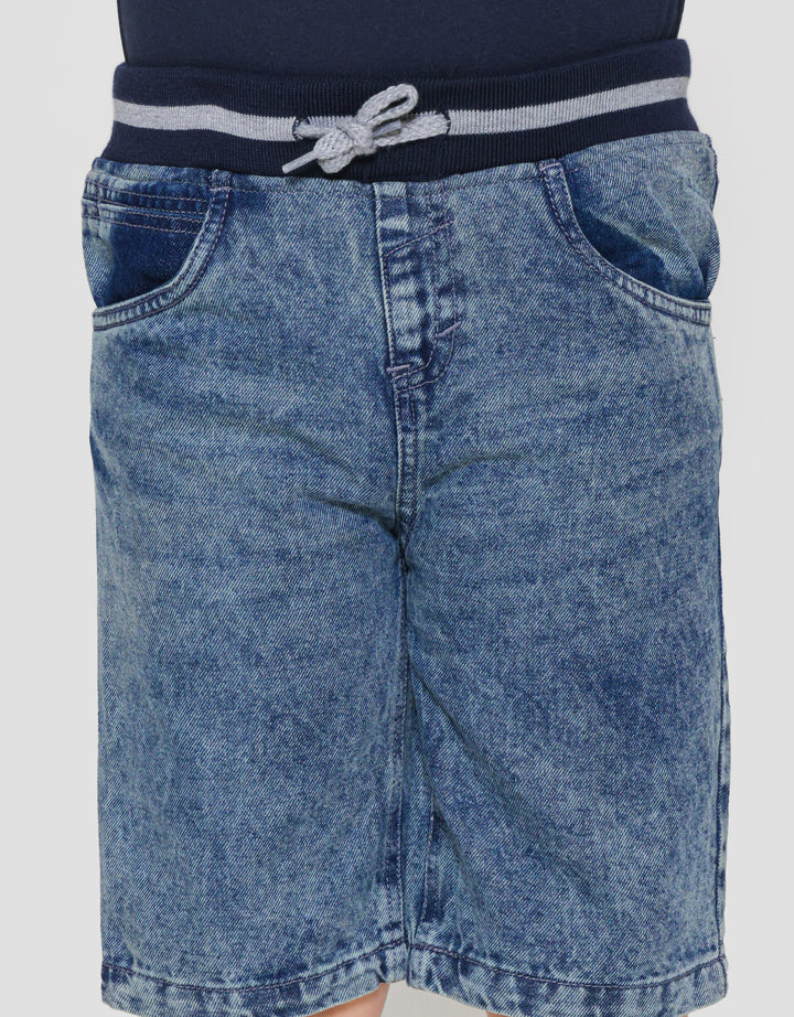 Little M Denim Crop Rib Dino Splash Celana Pendek Anak Laki-Laki