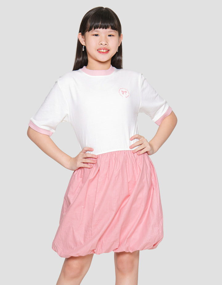 Nevada Knit Balloon Combination Woven Midi Dress Anak Perempuan