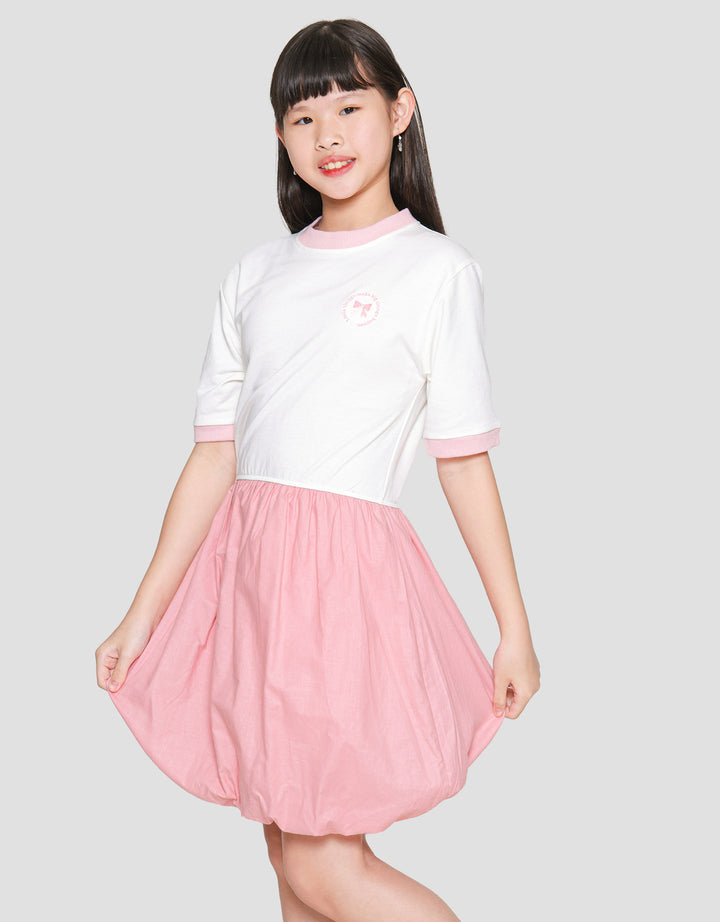 Nevada Knit Balloon Combination Woven Midi Dress Anak Perempuan