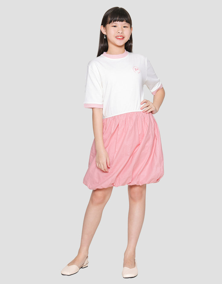 Nevada Knit Balloon Combination Woven Midi Dress Anak Perempuan