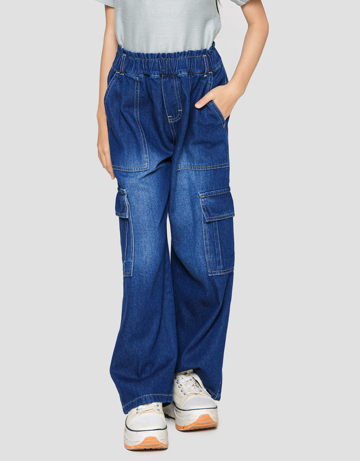 Nevada Washed Denim Cargo Anak Perempuan