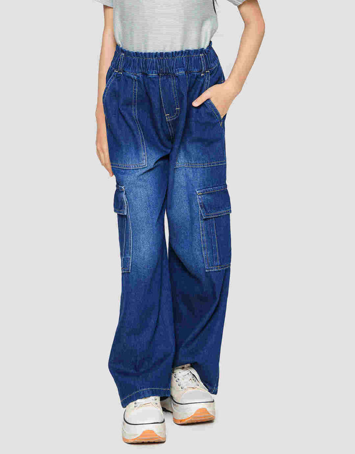 Nevada Washed Denim Cargo Anak Perempuan