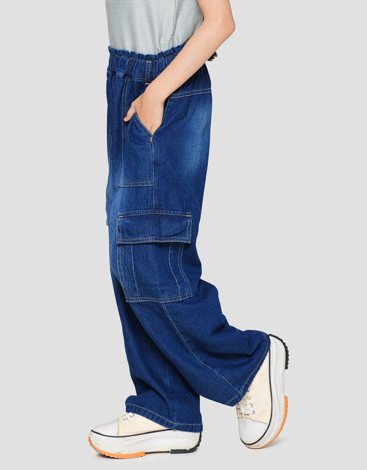 Nevada Washed Denim Cargo Anak Perempuan