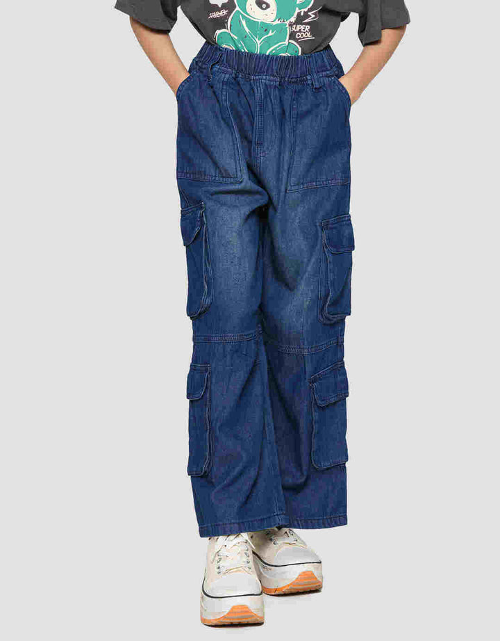 Nevada Denim Casual Wideleg Cargo Celana Anak Perempuan