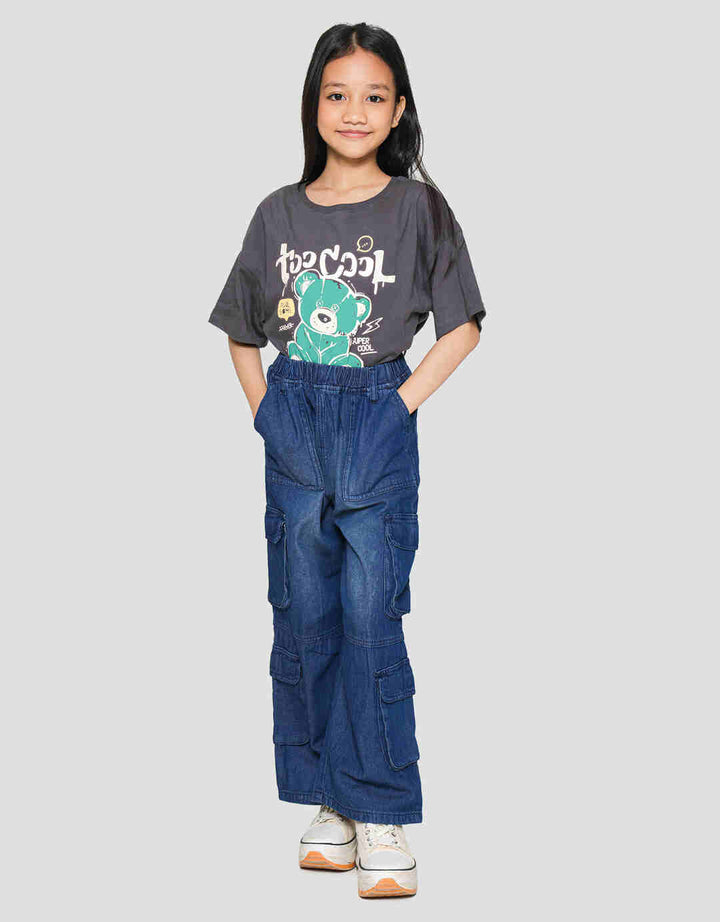 Nevada Denim Casual Wideleg Cargo Celana Anak Perempuan