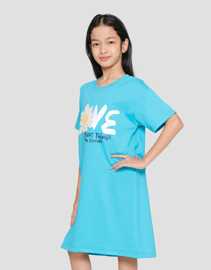 Nevada Flower Apli Midi Dress Anak Perempuan