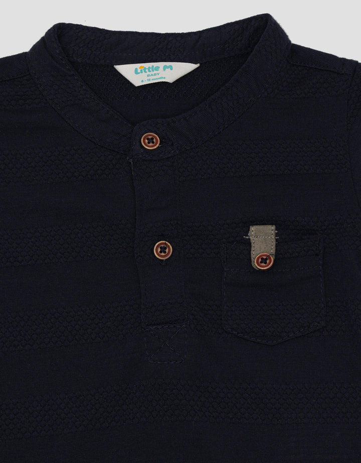 Little M Henley Stripe Tekstur Tawon Kaos Anak Laki-Laki
