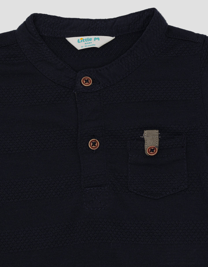 Little M Henley Stripe Tekstur Tawon Kaos Anak Laki-Laki