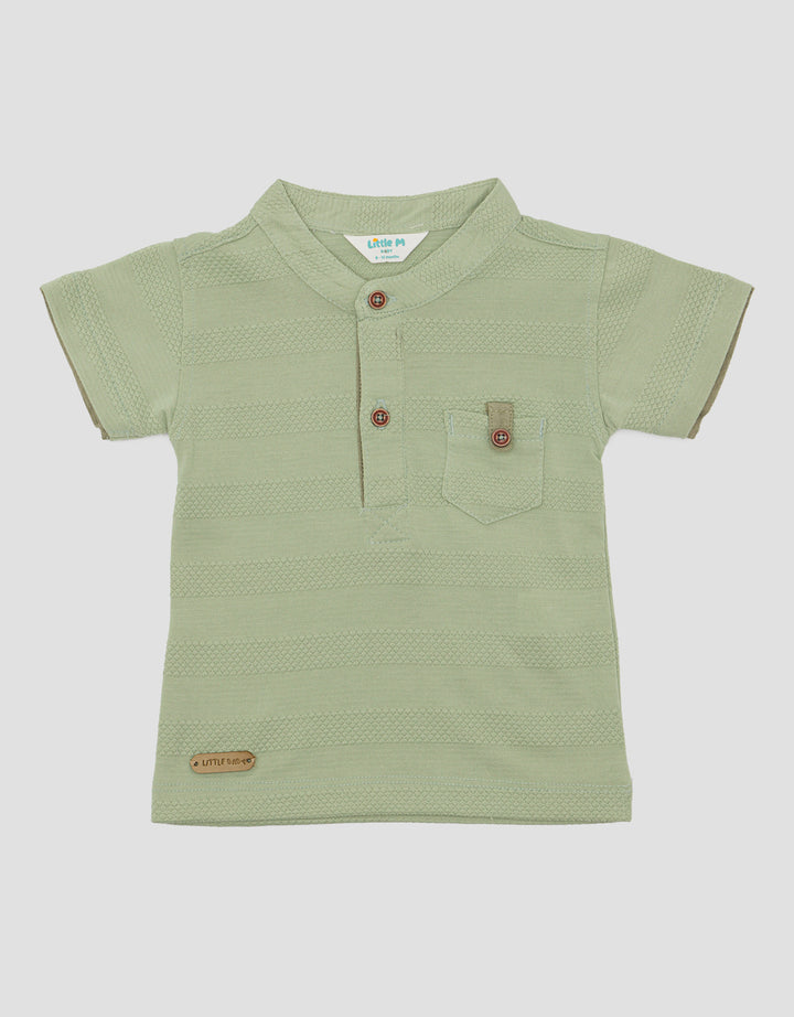 Little M Henley Stripe Tekstur Kaos Anak Laki-Laki