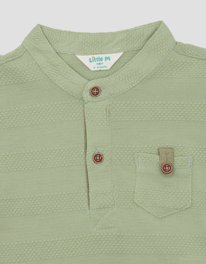 Little M Henley Stripe Textured Boys T-Shirt