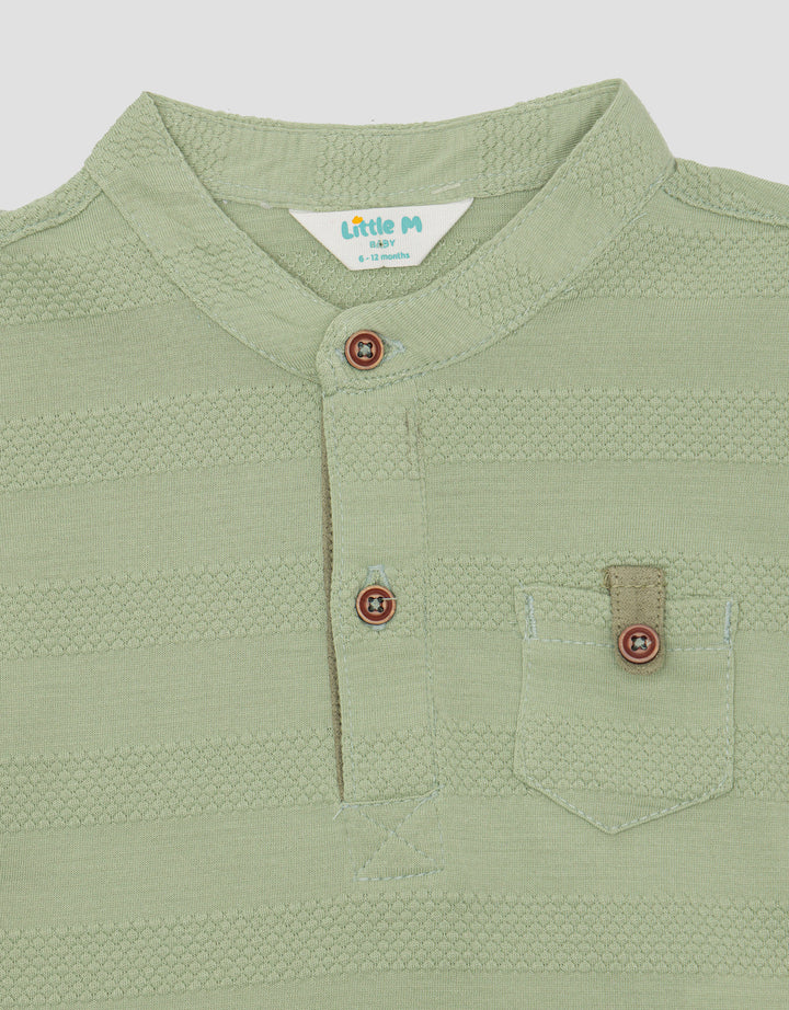 Little M Henley Stripe Tekstur Kaos Anak Laki-Laki