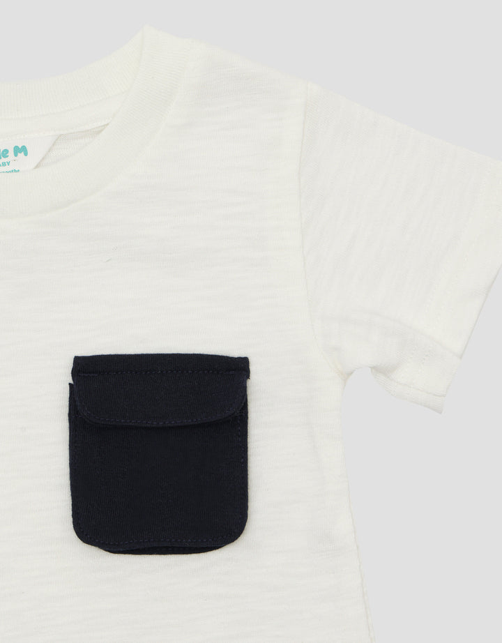 Little M Slub Combi Woven Boys T-Shirt Pocket