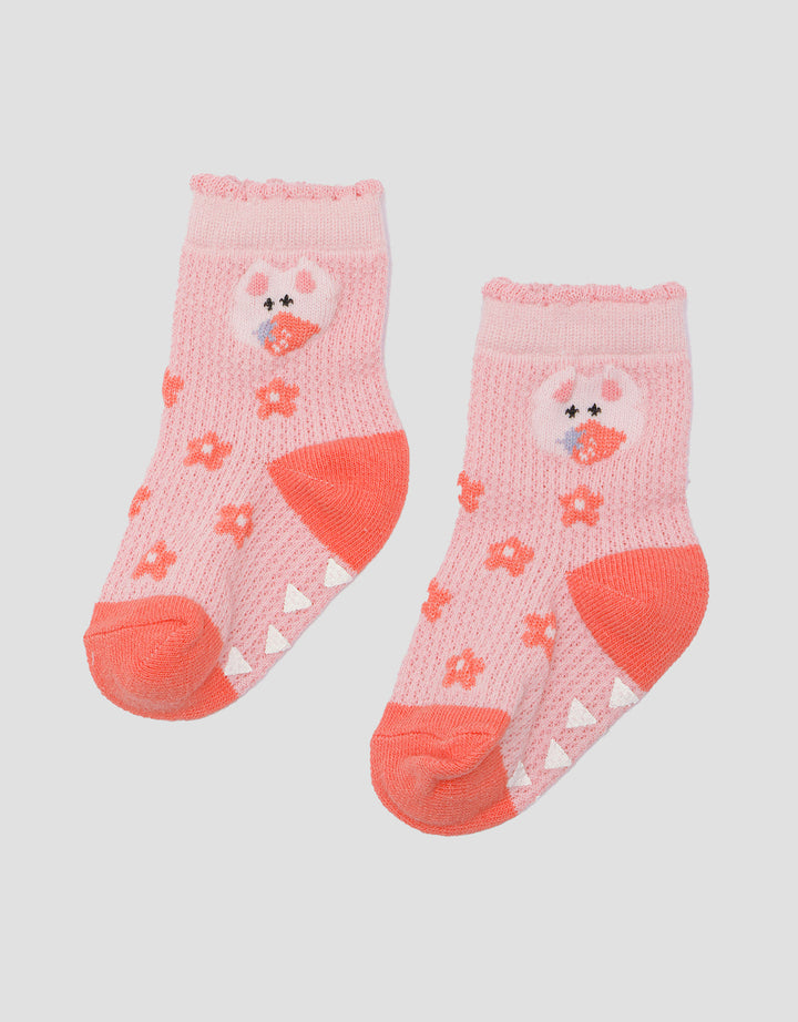 Pipiniko Print Strawberry Flower Kaus Kaki Anak Perempuan