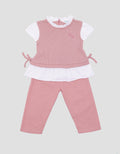 Little M Waffle With Pants Woven Baby Girl Clothes Set