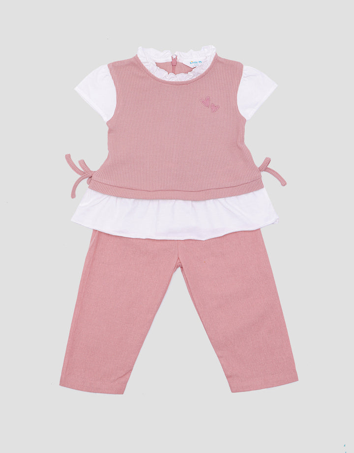 Little M Waffle With Pants Woven Baby Girl Clothes Set