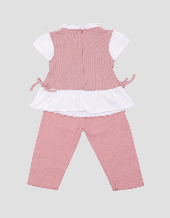 Little M Waffle With Pants Woven Baby Girl Clothes Set